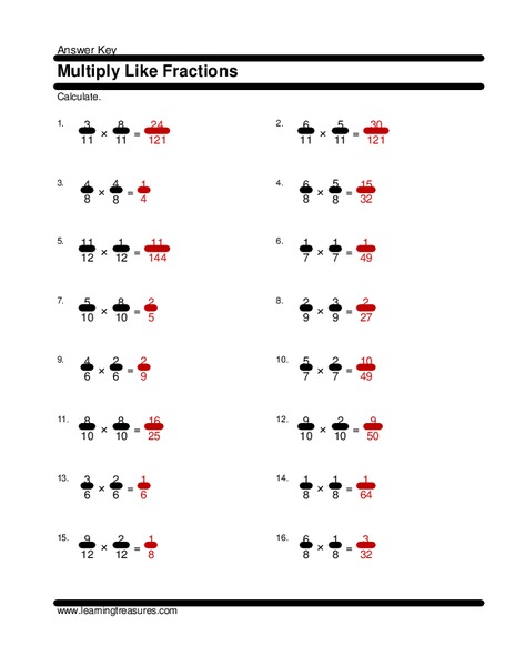 Multiply Like Fractions Worksheet