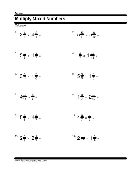 Multiply Mixed Numbers Worksheet