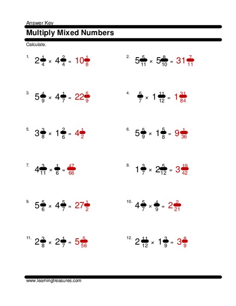 Multiply Mixed Numbers Worksheet