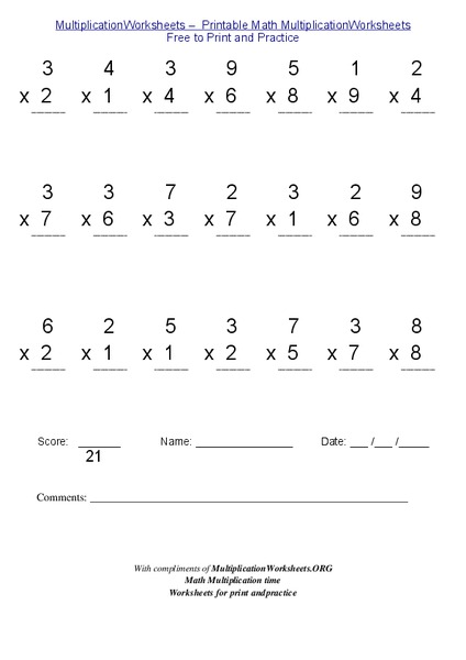 Multiply One-Digit Numbers Worksheet