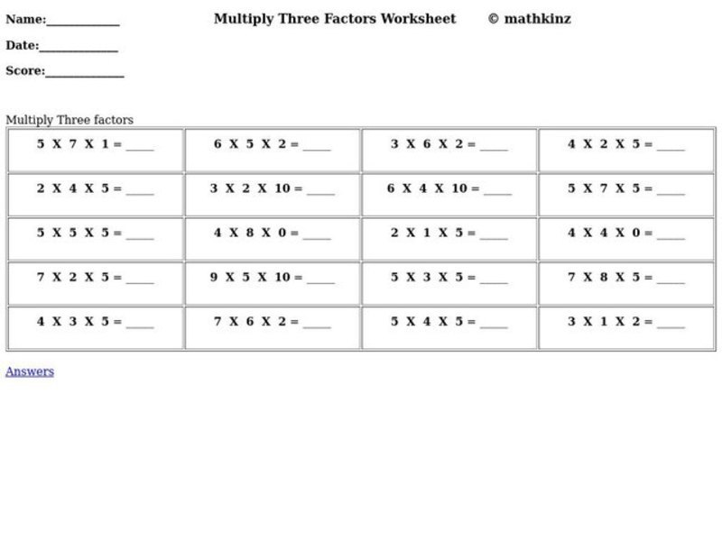 Multiply Three Factors Worksheet