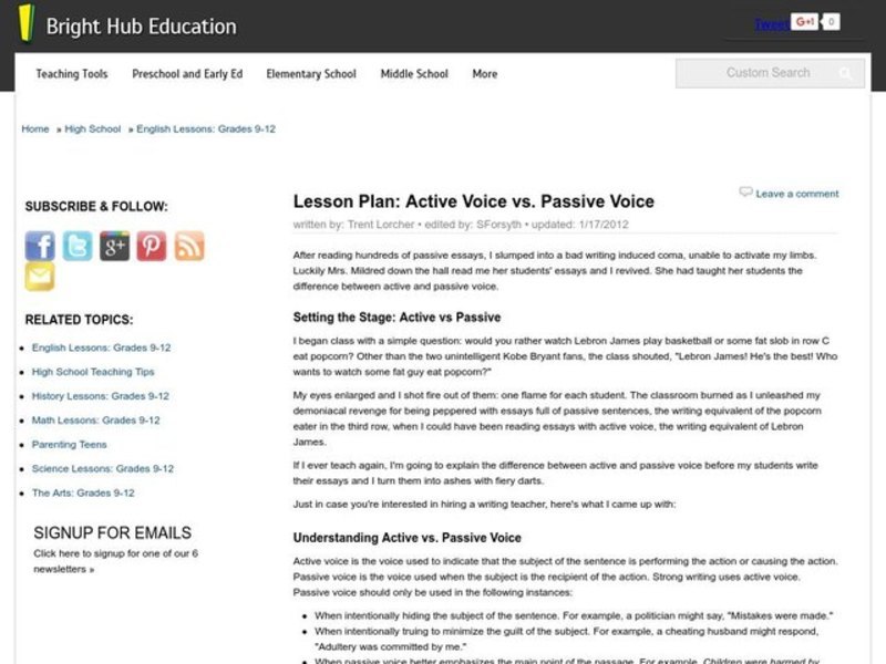 Active Voice vs. Passive Voice Lesson Plan