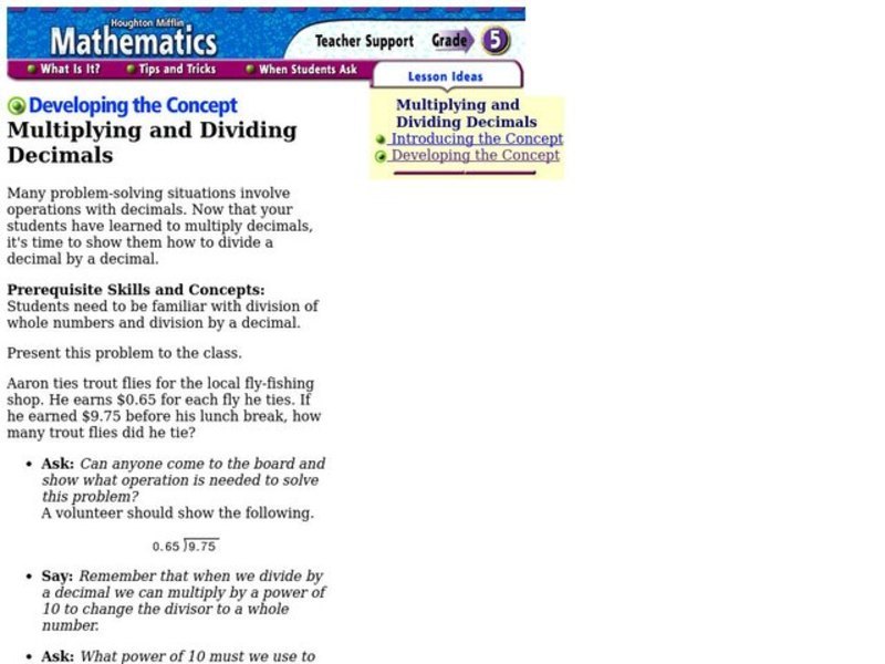 Multiplying and Dividing Decimals Lesson Plan
