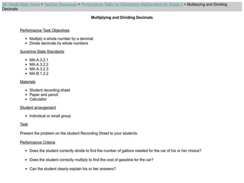 Multiplying And Dividing Decimals Lesson Plan