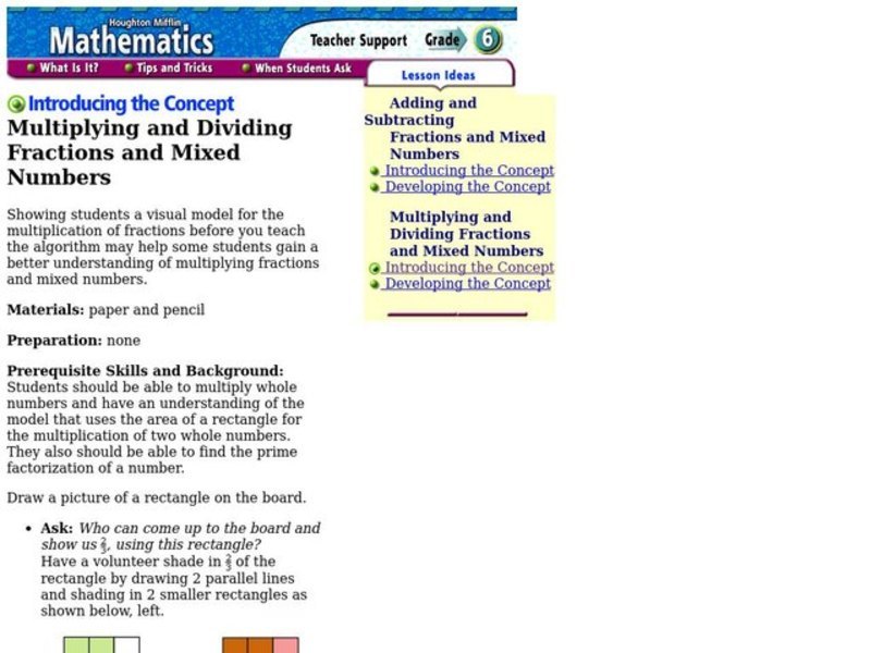 Multiplying and Dividing Fractions and Mixed Numbers Lesson Plan