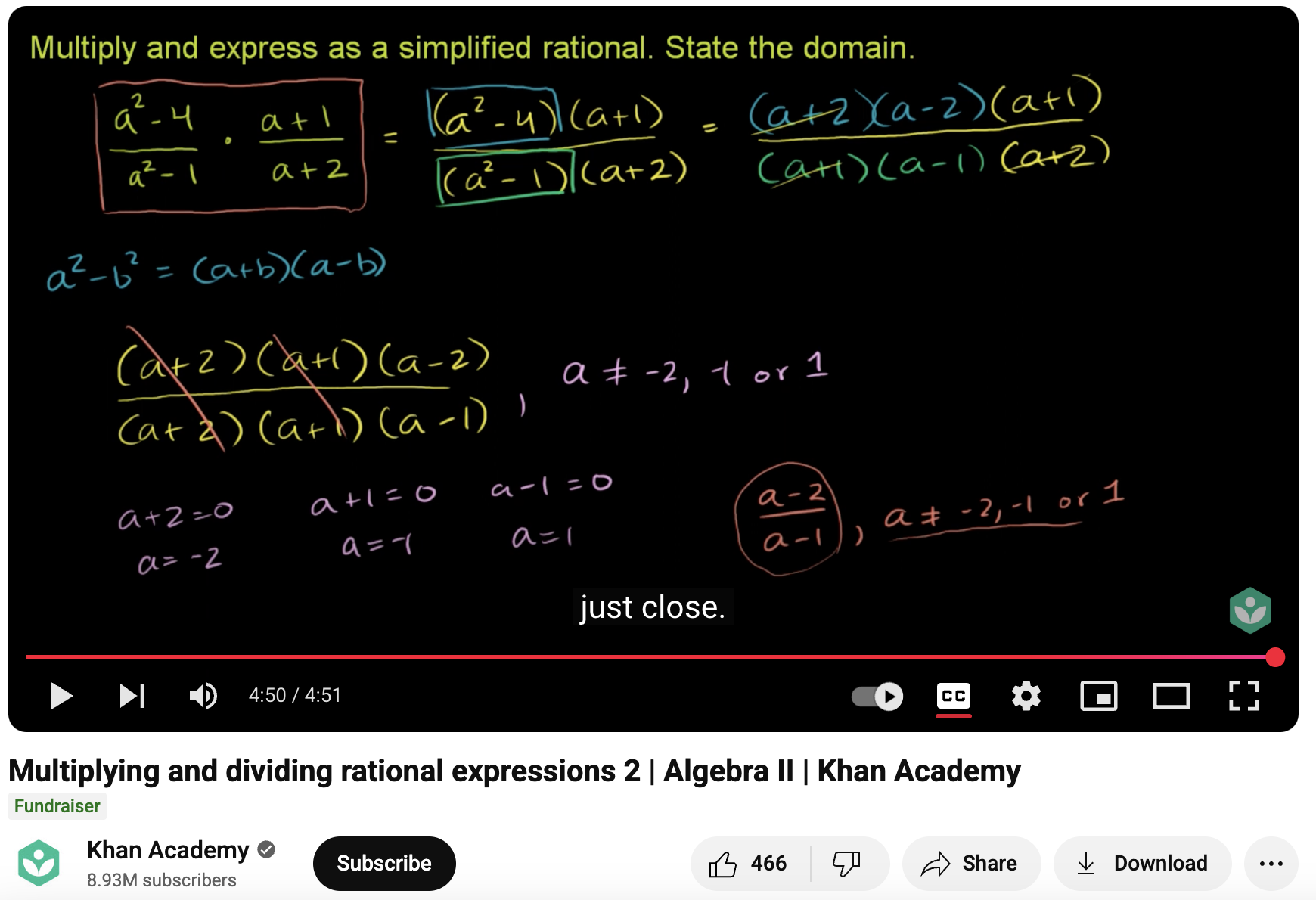 Multiplying and Dividing Rational Expressions 2, Algebra II Instructional Video