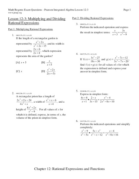 Multiplying and Dividing Rational Expressions Worksheet