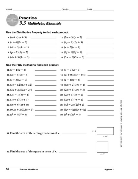 Multiplying Binomials Worksheet