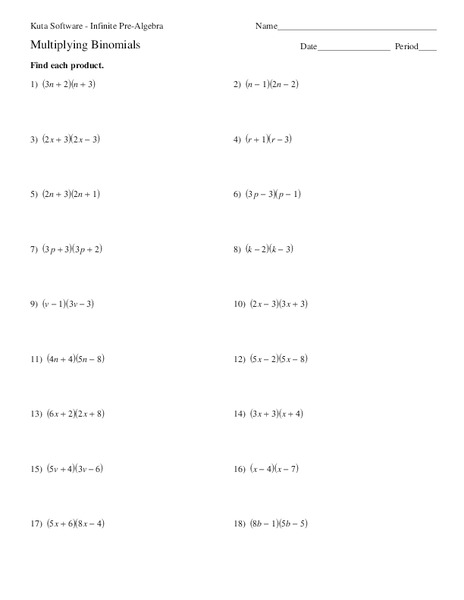 Multiplying Binomials Worksheet