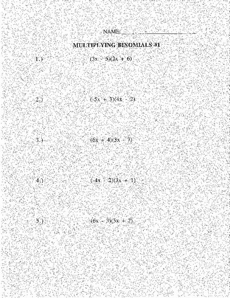 Multiplying Binomials Worksheet