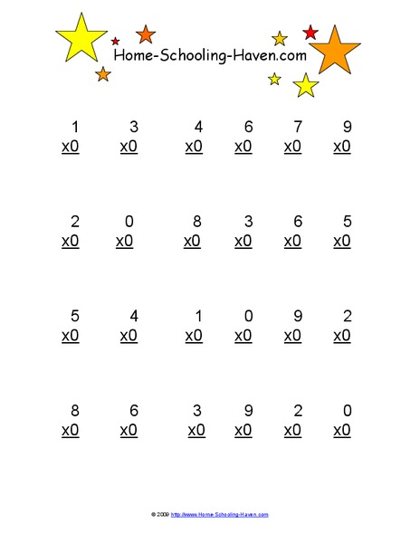 Multiplying By 0 Worksheet