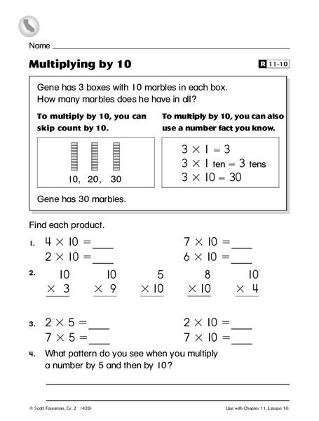 Multiplying by 10 Worksheet