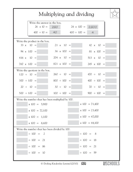 Multiplying by 10 and 100 Worksheet