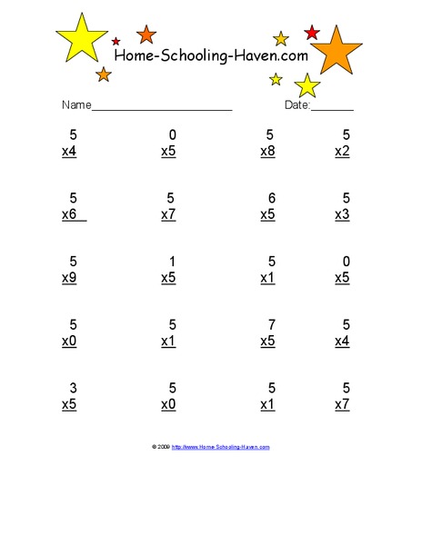 Multiplying By 5 Worksheet