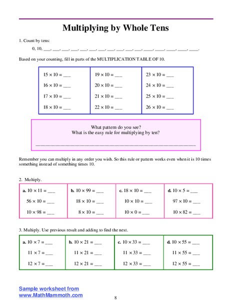Multiplying By Whole Tens Lesson Plan