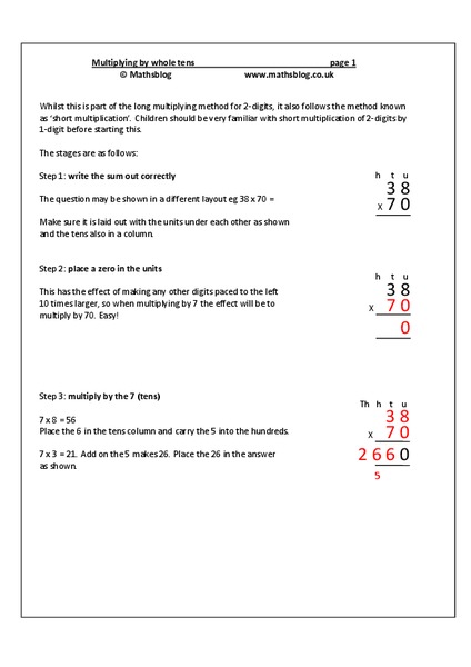 Multiplying By Whole Tens Worksheet