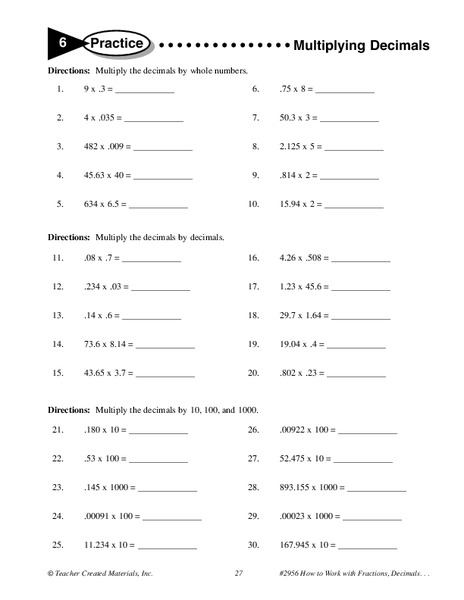 Multiplying Decimals Worksheet