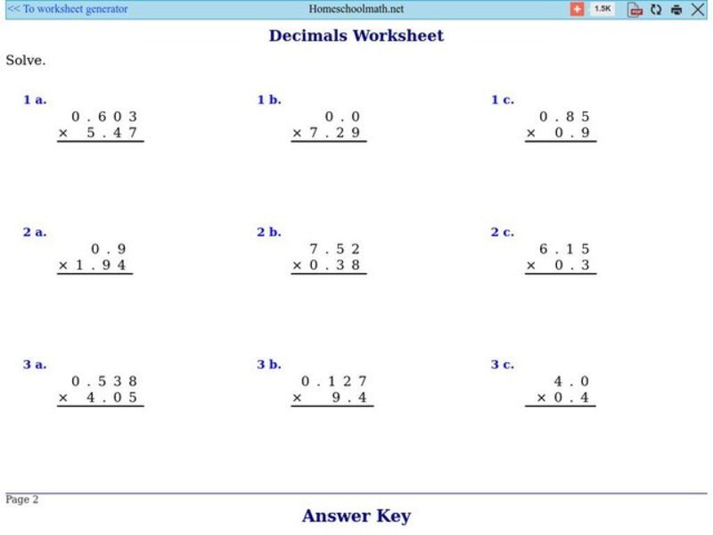Multiplying Decimal Numbers Worksheet