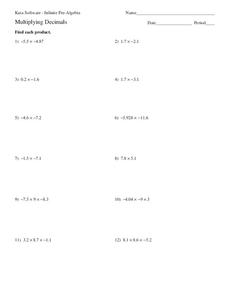 Multiplying Decimals Worksheet
