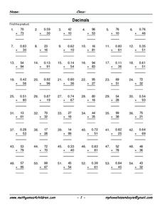 Multiplying Decimals Worksheet