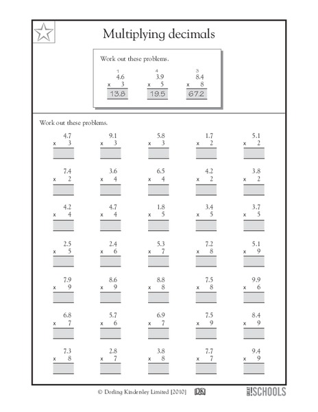 Multiplying Decimals Worksheet