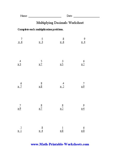 Multiplying Decimals Worksheet Worksheet