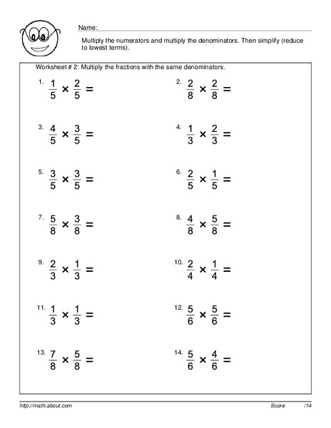 Multiplying Fractions Worksheet