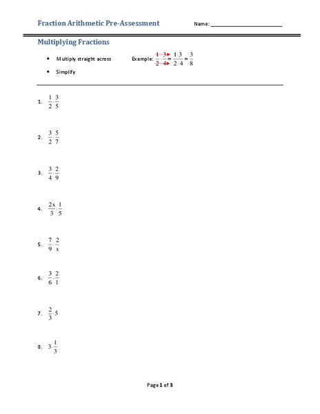 Multiplying Fractions Worksheet