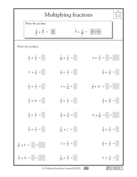 Multiplying Fractions Worksheet