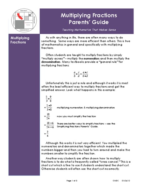 Multiplying Fractions Handout