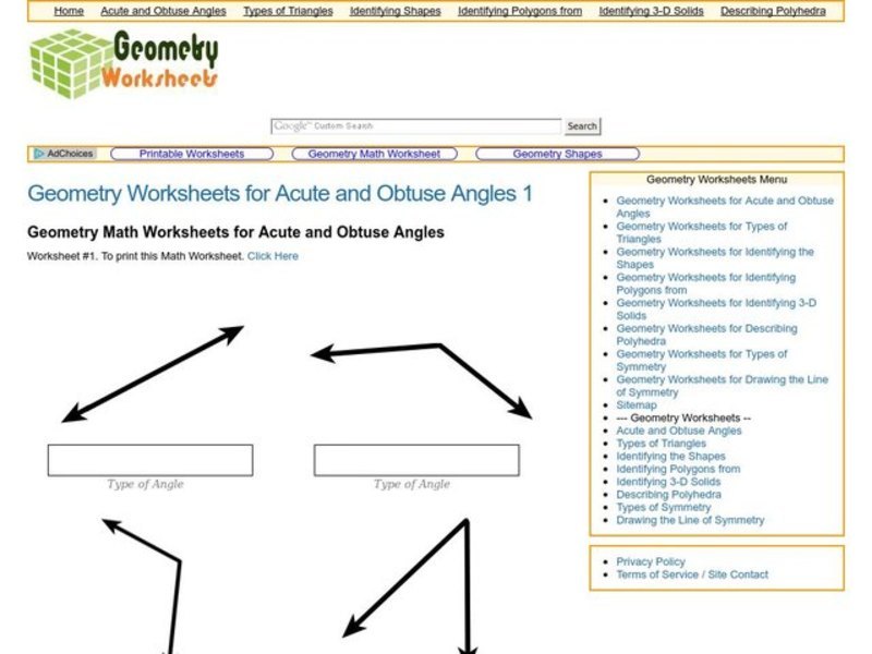 Acute and Obtuse Angles Worksheet