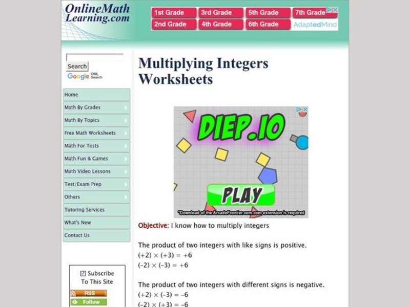 Multiplying Integers Interactive