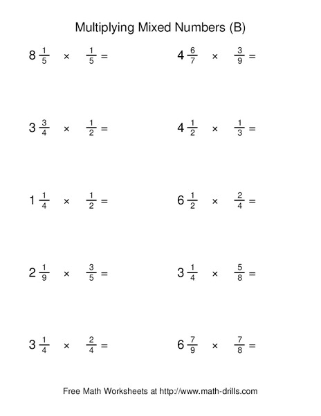 Multiplying Mixed Numbers (B) Worksheet