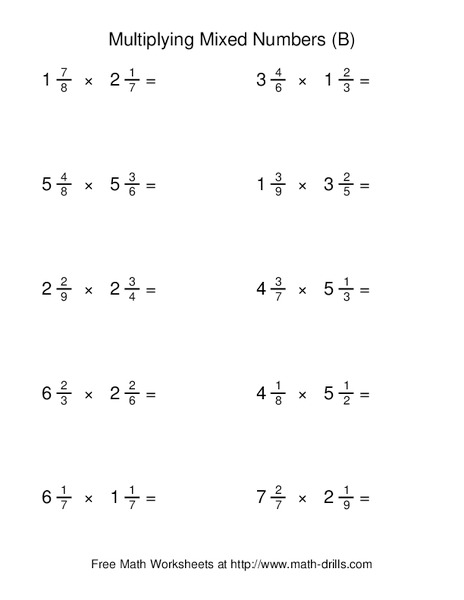 Multiplying Mixed Numbers (B) Worksheet