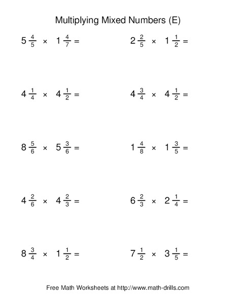 Multiplying Mixed Numbers (E) Worksheet