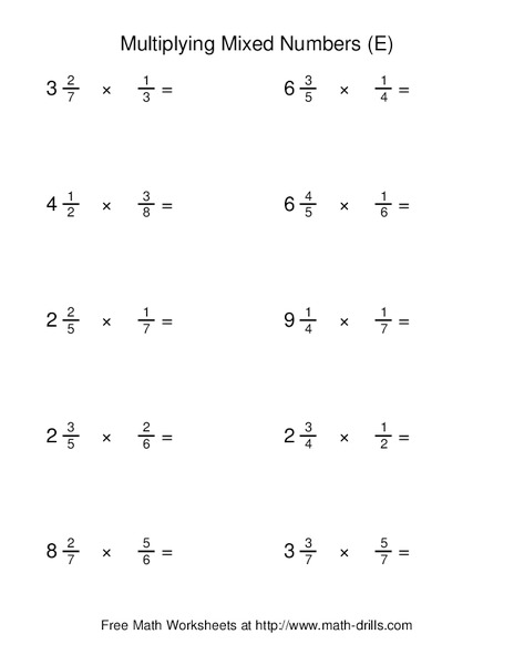 Multiplying Mixed Numbers (E) Worksheet