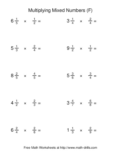 Multiplying Mixed Numbers (F) Worksheet