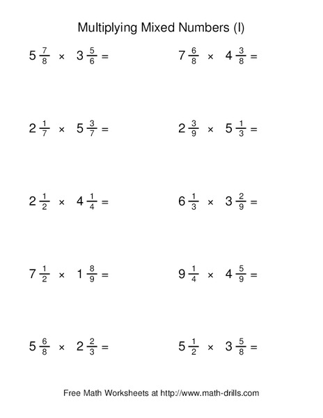 Multiplying Mixed Numbers (I) Worksheet