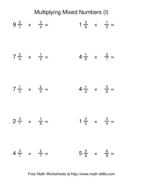 Multiplying Mixed Numbers (I) Worksheet