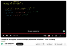 Example 3: Multiplying a Monomial by a Polynomial, Algebra I Instructional Video