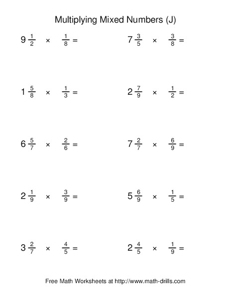 Multiplying Mixed Numbers (J) Worksheet