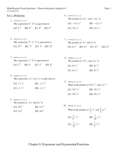 Multiplying Monomials Worksheet