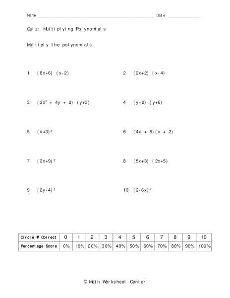 Multiplying Polynomials Worksheet