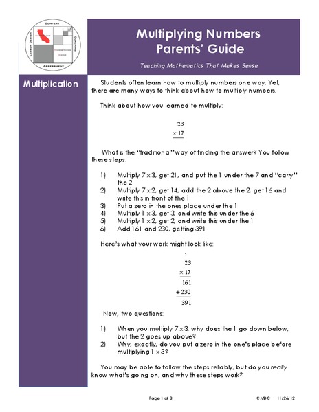 Multiplying Numbers Handout