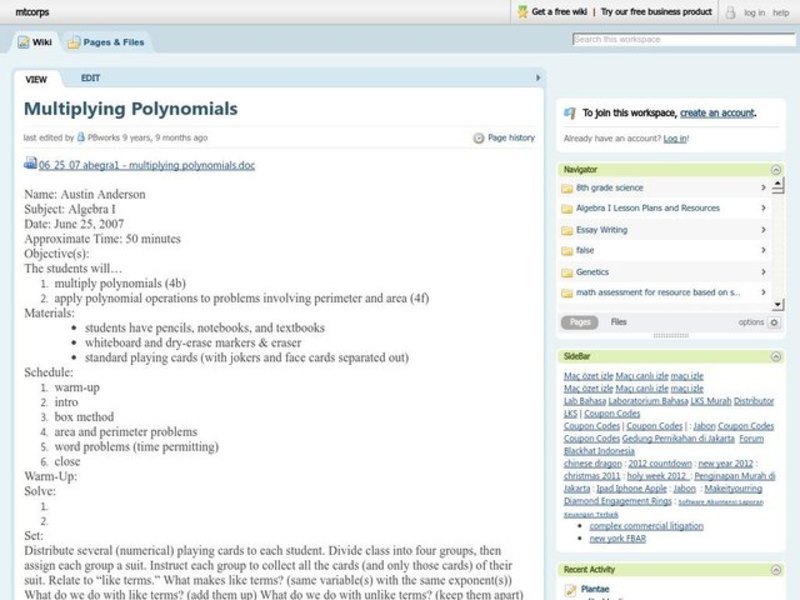 Multiplying Polynomials Lesson Plan