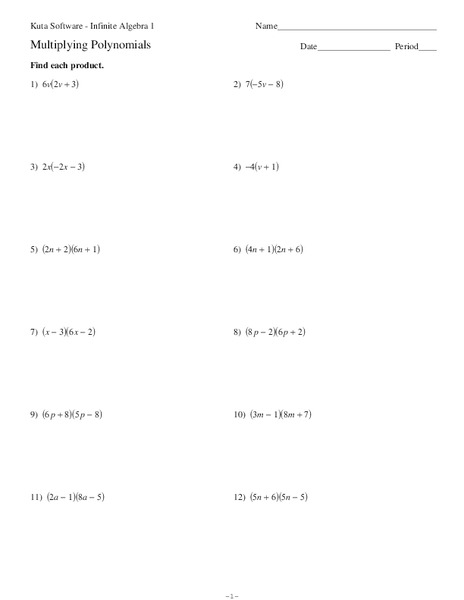 Multiplying Polynomials Worksheet