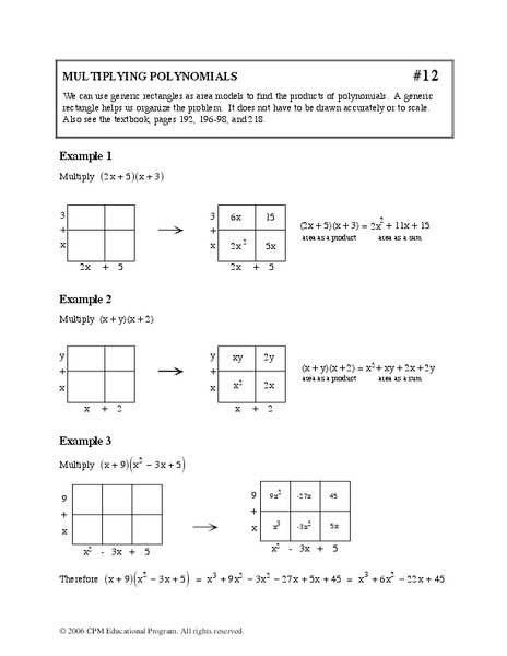 Multiplying Polynomials Worksheet