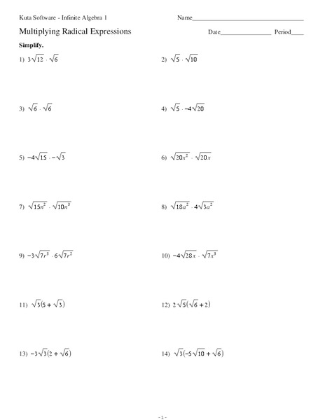 Multiplying Radical Expressions Worksheet
