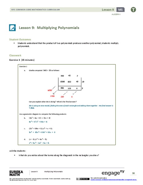 Multiplying Polynomials Lesson Plan