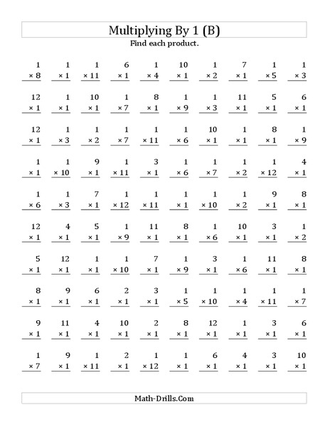 Multiplying With 1 (B) Worksheet